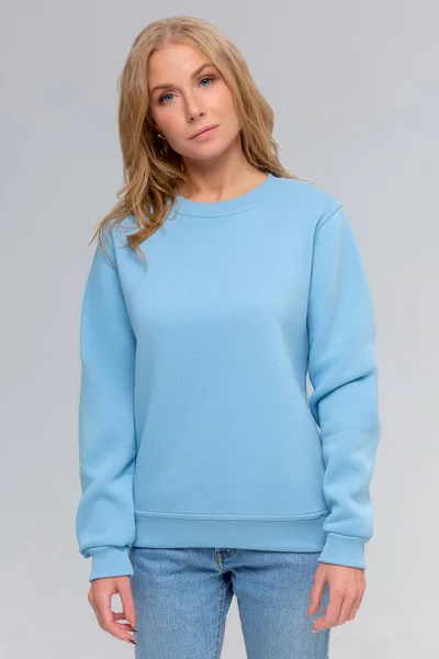 Blanco Sweater Geisoleerd Vrouwen Dragen Een Gewone Hoodie Mockup Plain — Stockfoto