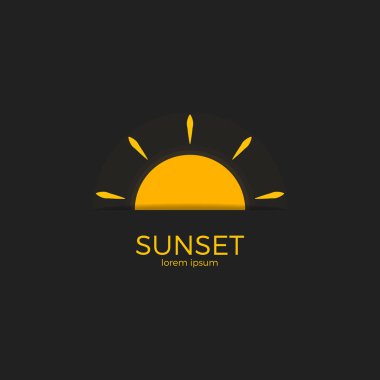 Gün batımı vektör çizim. Parlayan güneş logosu. İzole.