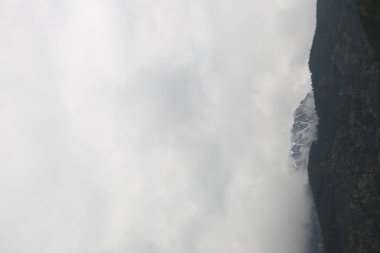 sisli bulutlar karanlık Alp dağ ormandan yükselen