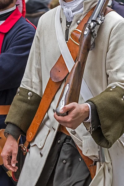 マスケット銃と中世の兵士の背景 — ストック写真