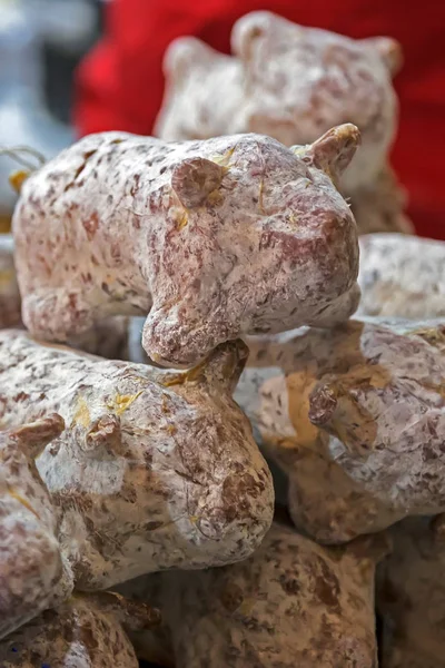 Italian traditional sausages, in form of pig — Stock Photo, Image