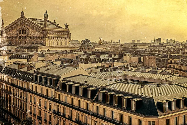 Vintage-Look mit Dächern und Operngarnier in Paris — Stockfoto