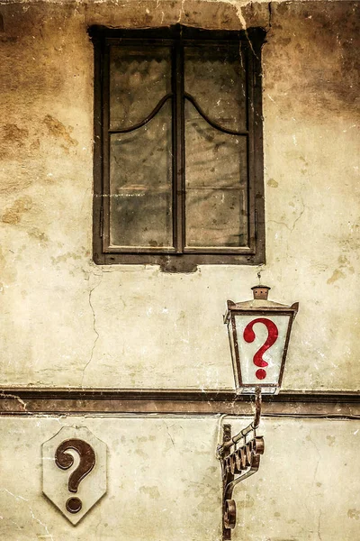 Old photo with question Mark kafana in Belgrade city — Stock Photo, Image