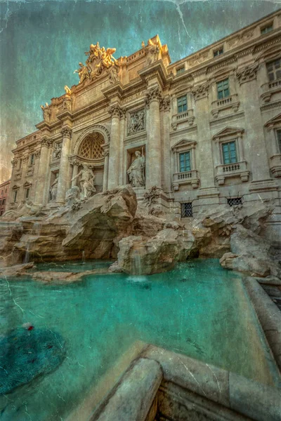 Gammalt foto med Fontana di Trevi — Stockfoto