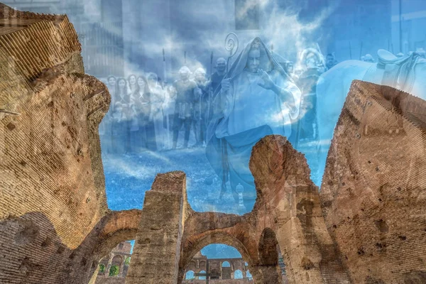 Çift pozlama görünümü içinde Kolezyum, Roma, İtalya — Stok fotoğraf