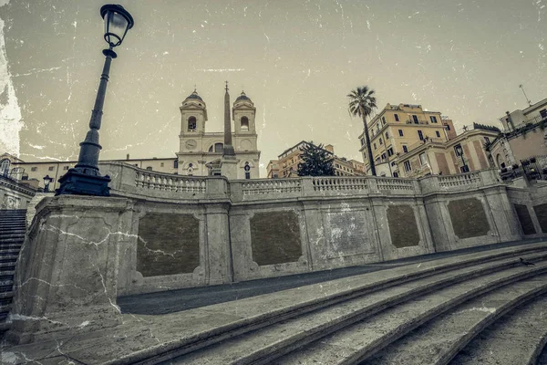 Old photo in vintage style with Spanish Steps from Piazza di Spa — Stock Photo, Image