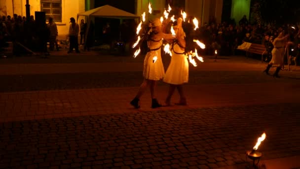 Pokaż ogień publiczne organizowane w Timişoara, Romania 3 — Wideo stockowe