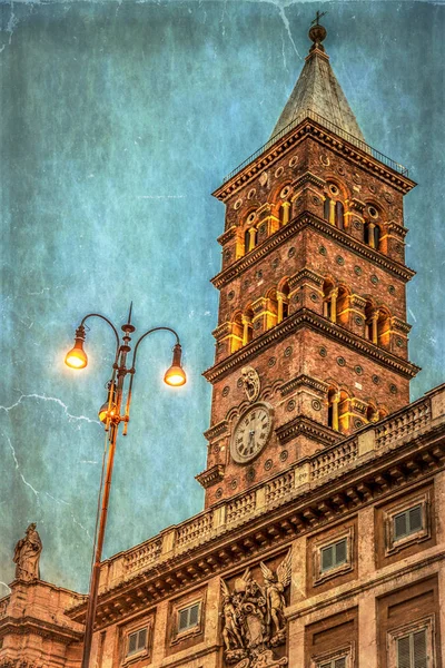 Old photo with detail of tower of the Church Santa Maria Maggior — Stock Photo, Image