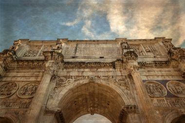 Roma, İtalya Constantine Arch manzaralı eski fotoğraf