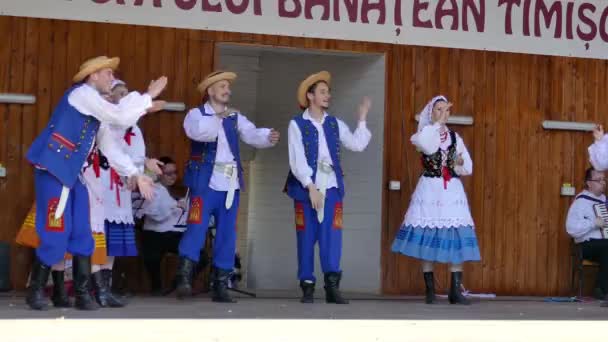 Timisoara Rumänien Juli 2017 Dansare Från Polen Traditionell Dräkt Utför — Stockvideo