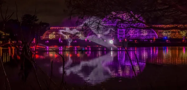 Pictorial view with light projections at Royal Kew Gardens, Lond