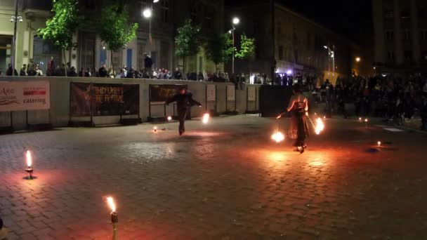 Timisoara Rumänien Oktober 2019 Feuershow Des Rathauses Anlässlich Des Feuerwehrfestes — Stockvideo