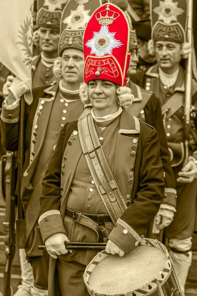 Bakgrund med medeltida soldater på mars — Stockfoto