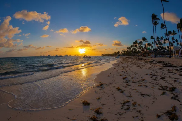 Západ Slunce Dominikánské Pláži Punta Cana Rybí Pohled — Stock fotografie