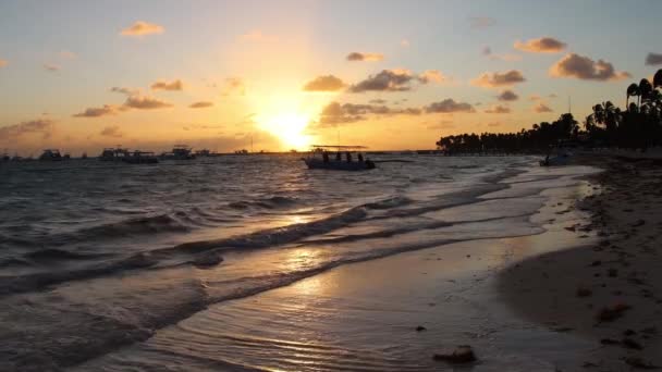 Solnedgang Dominikansk Strand Punta Cana – stockvideo