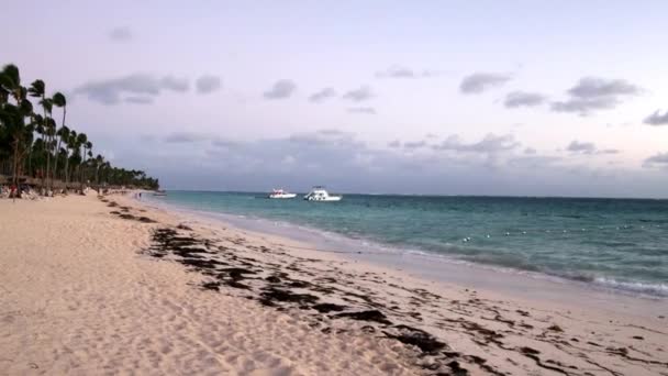 Punta Cana Repubblica Dominicana Marzo 2020 Barca Bellissima Spiaggia Sabbia — Video Stock