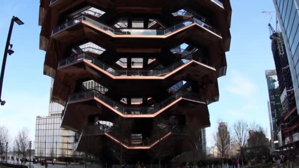 美国纽约 2020年3月8日 由建筑师托马斯 希瑟维克 Thomas Heatherwick 设计的 Vessel 也被称为哈德逊场楼梯 Hudson — 图库视频影像