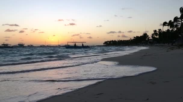 Zachód Słońca Dominikańskiej Plaży Punta Cana — Wideo stockowe