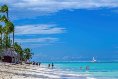 PUNTA CANA, DOMINICAN Cumhuriyet - 11 Mart 2020: Punta Cana, Dominik Cumhuriyeti 'ndeki güzel vahşi ve kumsal.
