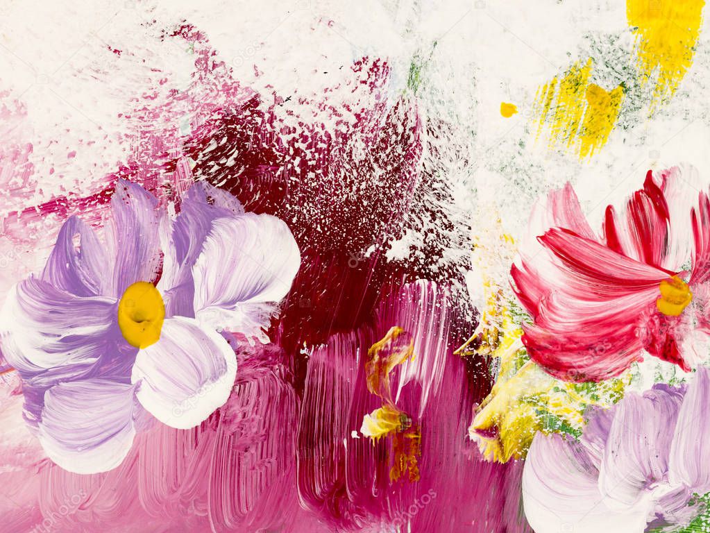 Abstract flowers background, texture painting.