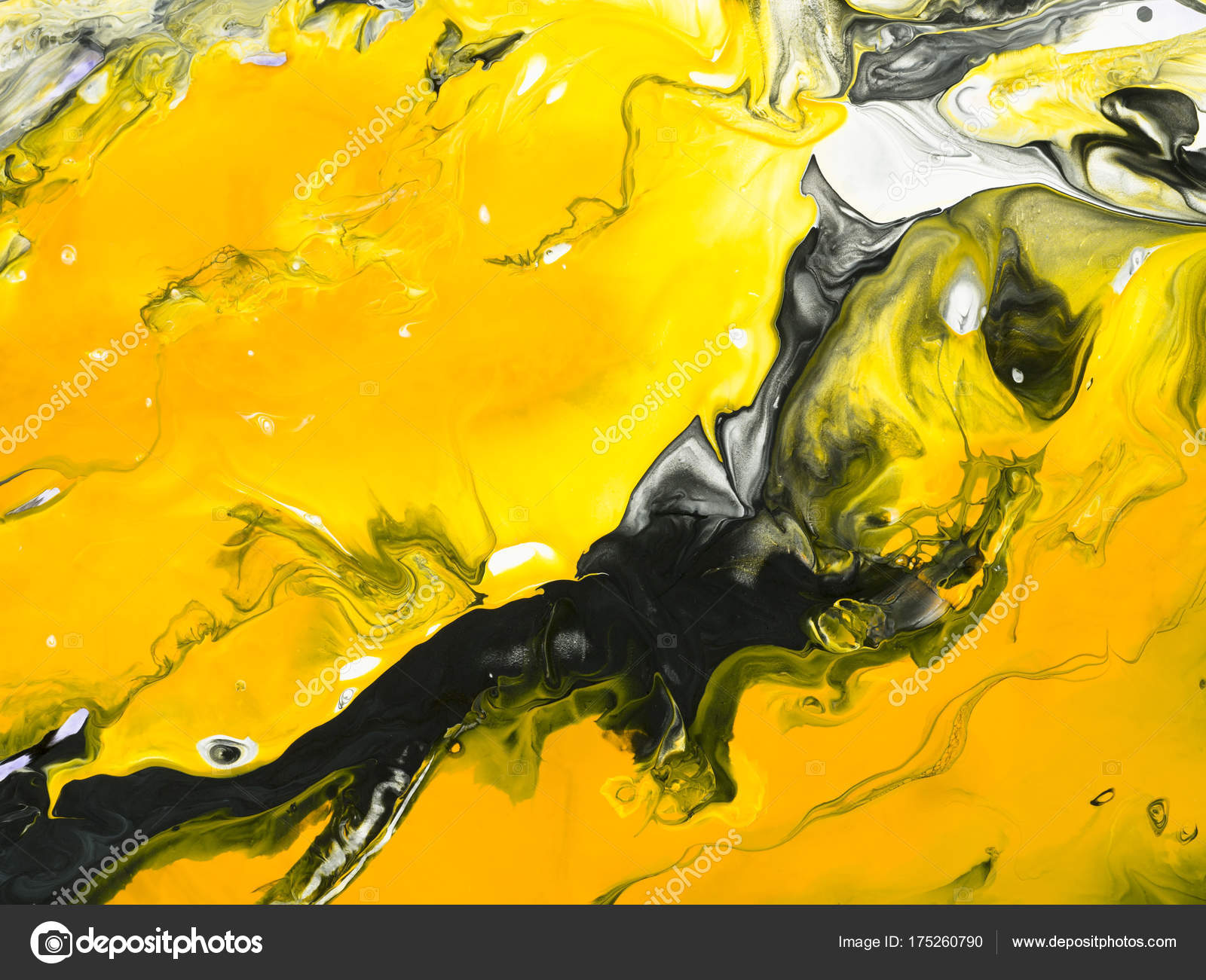 Black And Yellow Marble Abstract Hand Painted Background Stock
