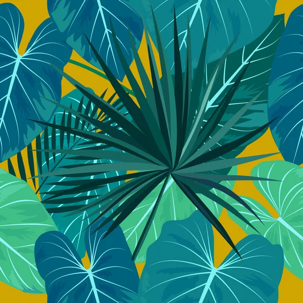 Patrón inconsútil de hojas tropicales de palmera . — Vector de stock