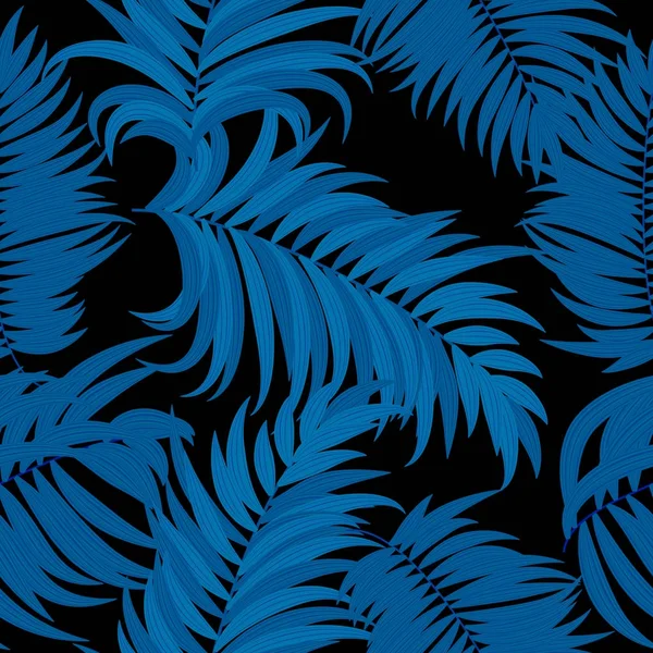 Patrón sin costura azul de hojas tropicales de palmera . — Vector de stock