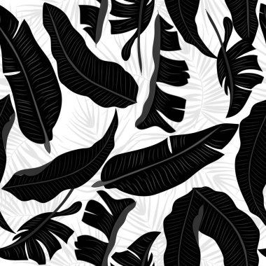Dikişsiz desen tropikal palmiye ağacı yaprağı. Vektör arka plan.