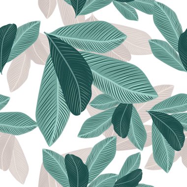 Dikişsiz desen tropikal, palmiye ağacı yaprakları.