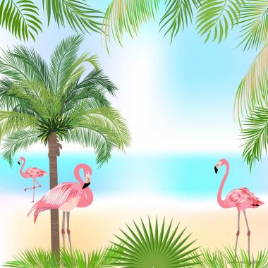 Tropikal orman arka plan ile pembe flamingo
