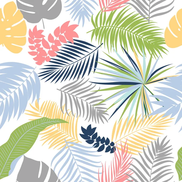 熱帯のヤシの葉ベクターのシームレス パターン — ストックベクタ