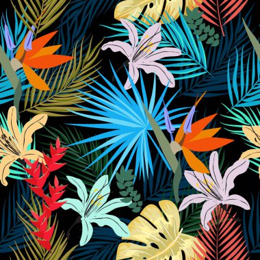 Sorunsuz vektör desen tropikal palmiye ağacı yaprağı.