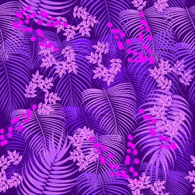 Tropikal yaprak palmiye ağacı ve akışının kesintisiz vektör desen