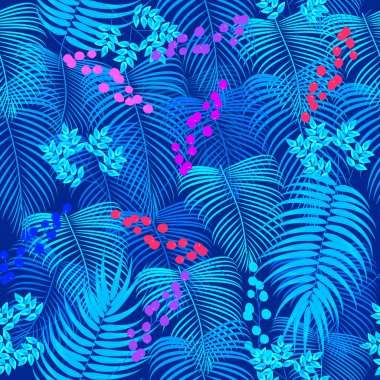 Tropikal yaprak palmiye ağacı ve akışının kesintisiz vektör desen