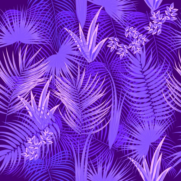 Patrón vectorial inconsútil ultravioleta de hojas tropicales de palma — Vector de stock