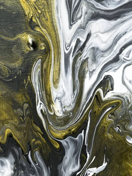 Черно-белый с золотым мрамором абстрактная ручная роспись — стоковое фото