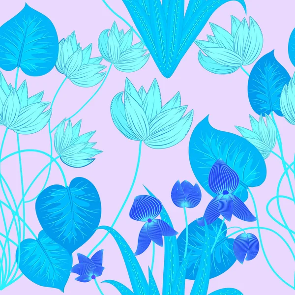 Foglie tropicali e fiori modello senza soluzione di continuità nei colori al neon, vec — Vettoriale Stock