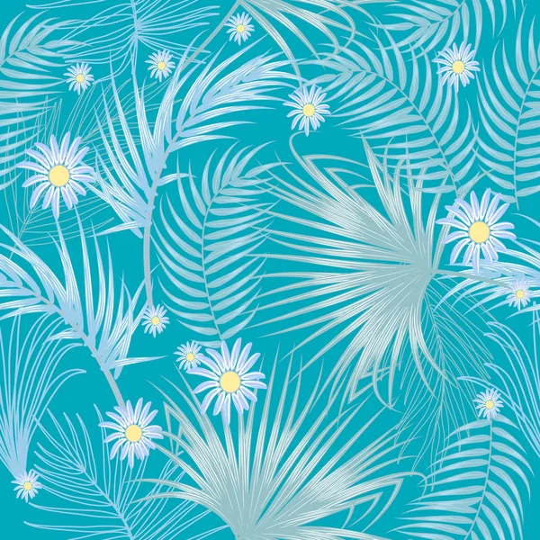 Feuilles tropicales et fleurs motif sans couture, vecteur — Image vectorielle