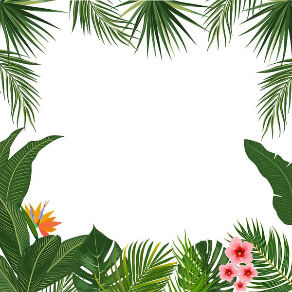 Vector tropisk djungel bakgrund med palmer och blommor — Stock vektor