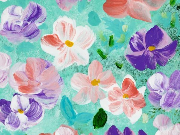 Abstrakte bunte Blumen, handbemalter Hintergrund — Stockfoto