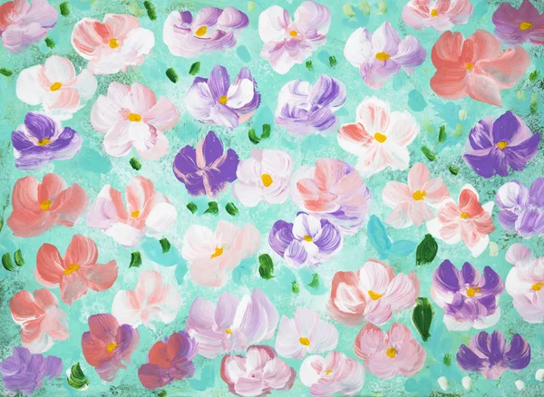 Abstract colorful flowers, hand painted background