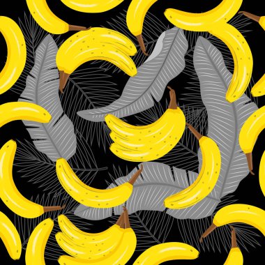 Sarı muzlu, karabatak desenli tropikal vektör.