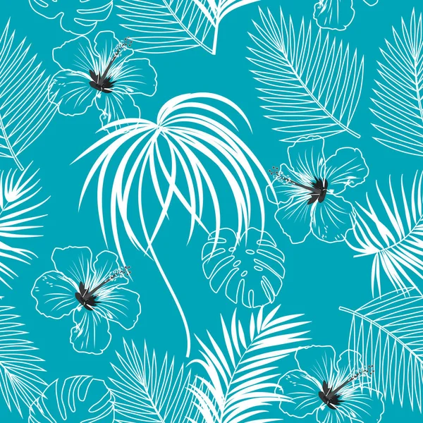 Tropikal orman palmiyesi yapraklarının kusursuz vektör deseni — Stok Vektör