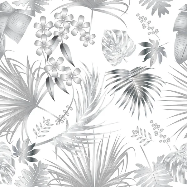 Nahtloses Vektormuster tropischer Dschungel-Silberpalmenblätter — Stockvektor