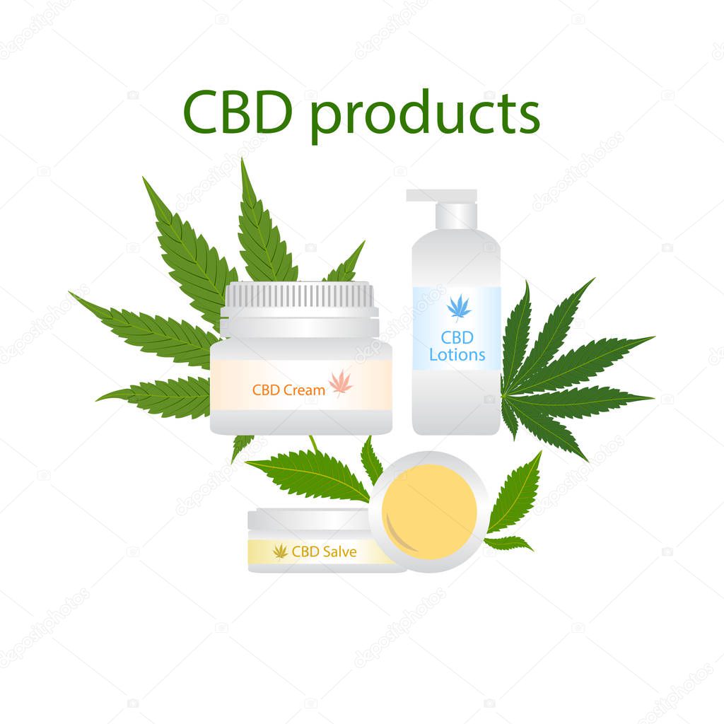 CBD products cream, salve, lotion  with green medical marijuana 