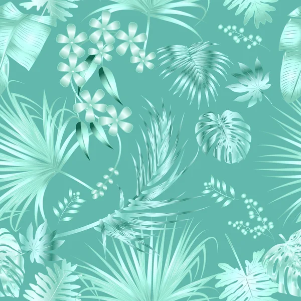 Tropischen Dschungel Minze einfarbige Palmenblätter nahtloses Muster, ve — Stockvektor