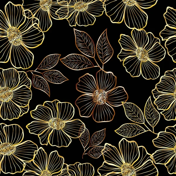 Gold Vektor Blumen nahtloses Muster — Stockvektor