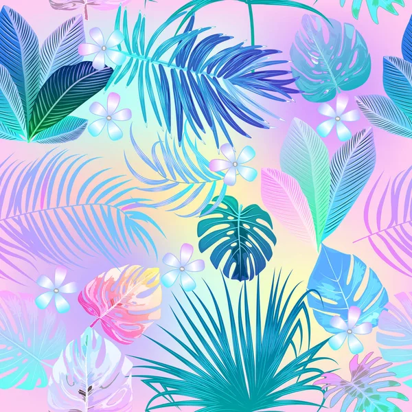 Tropisk djungel palm blad sömlös mönster, vektor bakgrund — Stock vektor