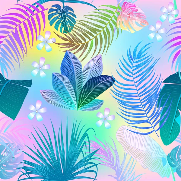 热带丛林霓虹灯棕榈叶无缝图案，载体背面 — 图库矢量图片