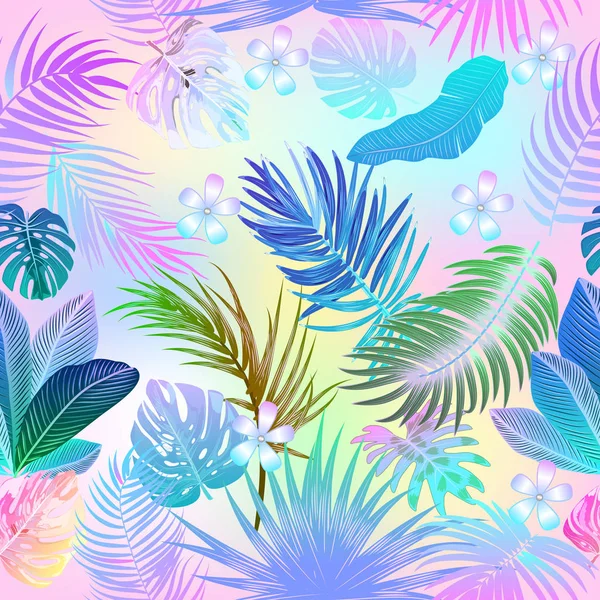 Tropische jungle neon palm bladeren naadloos patroon, vector backgr — Gratis stockfoto